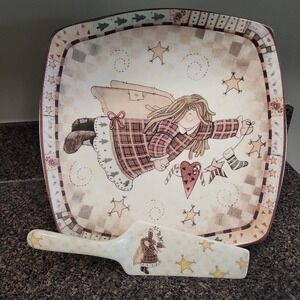 LTD Commodities Primitive Country Christmas Angel Cookie Serving Tray w/ Spatula